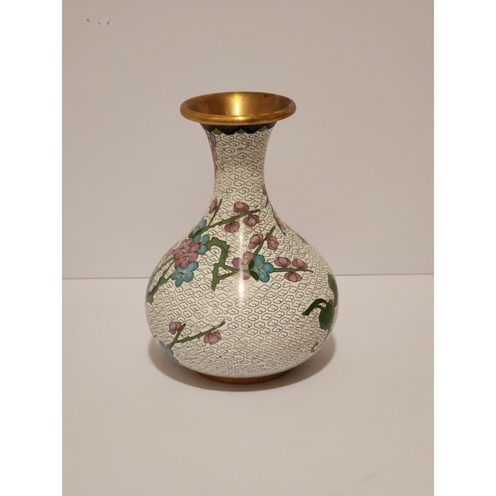 Vintage Cloisonne Vase 7" -- Floral With Birds